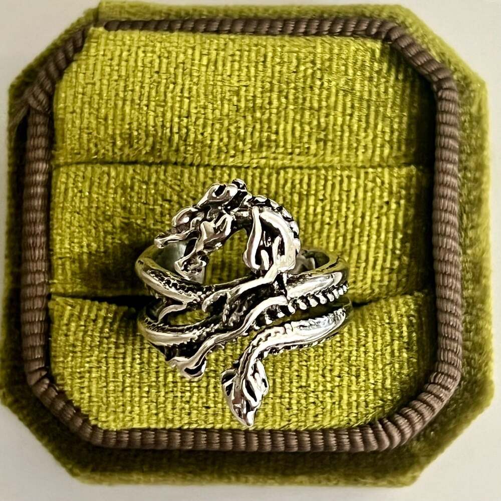 Artisan Titanium Steel Silver Dragon Wrap Ring Adjustable Size 5-9